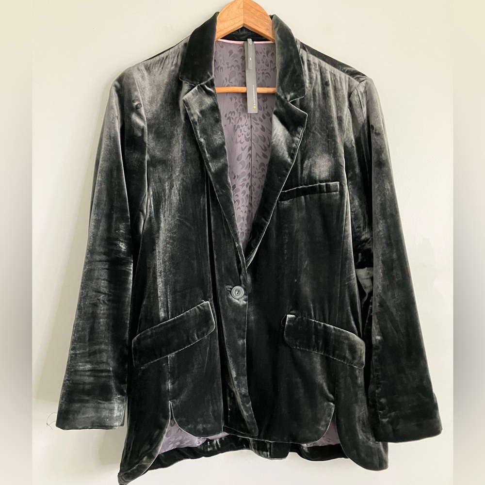 ANTHROPOLOGIE Hunter Green Alessia Velvet Light Weight Blazer Size MP - Picture 2 of 13